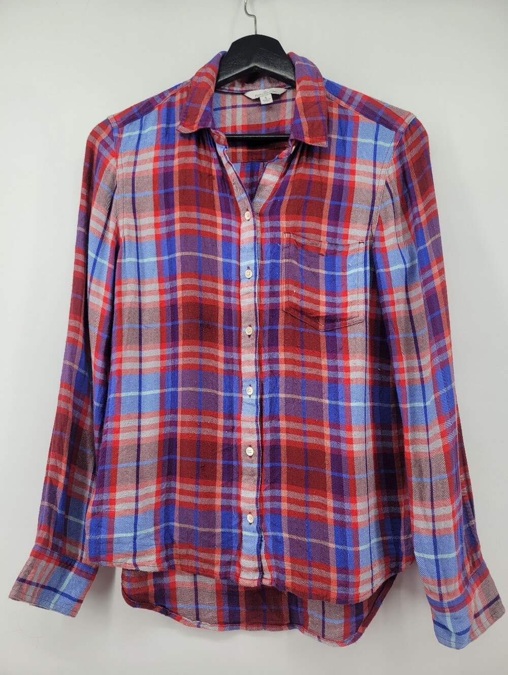 L.L. Bean Signature Plaid Button-Down Shirt - Red & Blue Size Small